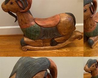Solid Wood Hand Carved Ram Rocking Horse
