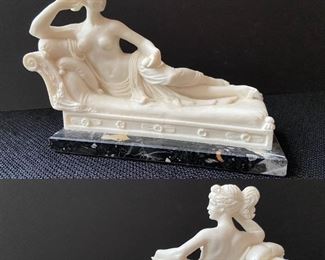 Vintage lounging Greek Goddess on Onyx Base