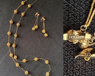 Vintage Trifari Gold Tone Beads  Necklace & Matching Earrings 