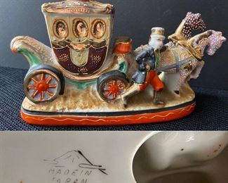 Vintage Japanese Satsuma Style Handpainted Horse & Buggy Lamp Base
