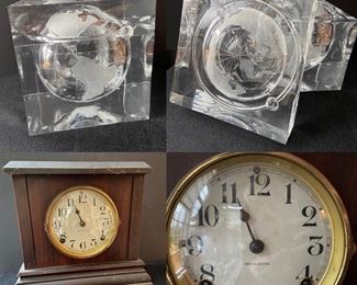 Acrylic/Lucite Globe Box Ice Bucket 7” Square 
Ingraham Mantle Clock Approximately 9-3/4” T  X 11” W  X 5-1/2” D
