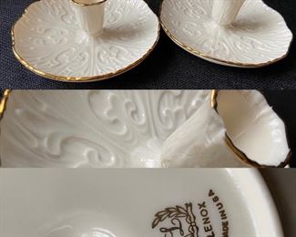 Pair Lenox USA Candle Holders-1 has chip