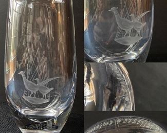 Orrefors Crystal Etched Birds Vase
