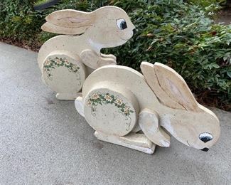 Pair Large Wooden painted Rabbits 