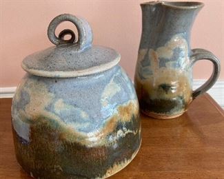 Handmade Pottery Pitcher & Matching Covered Compote