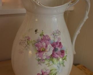 Gorgeous Semi Porcelain Pitcher with beautiful Flower design, made by the Goodwin Pottery Company, est.'b in 1844.