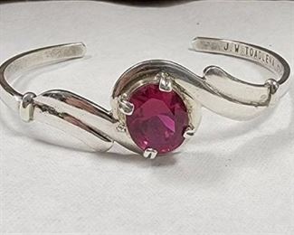 J.W. Toadlena Sterling Silver Ruby American Cuff Bracelet
