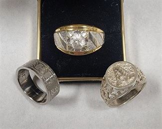 (3) Men's Rings - Lind Ring Size11 - 925 A Ring Size 10 - 316L Stainless Ring Size 9