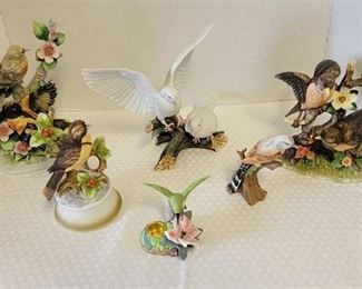 (6) Bird Figurines - 1 Lefton - 1 Shafford Music Box