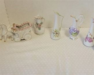 Collectible Vases, Horse & Buggy and Chair