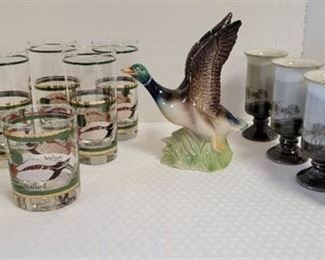 Duck Figurine, Duck Glasses and Pottery Mugs