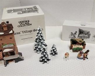 Department 56 - Great Denton Mill, Christmas Pudding Costermonger Set of 3 and (3) Trees