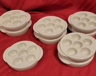 (10) Vintage Hall Pottery Escargot Dish 1154 White - 9 are pictured found another one after picturing