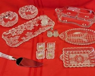 Lead Crystals Salt Dippers with Spoons, Relish Trays, Crystal Handled Server and Bowls