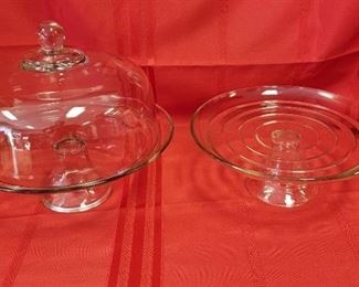 Glass Cake Plate with Lid and Glass Cake Plate
