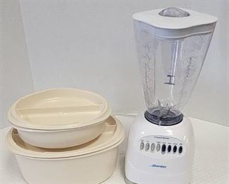 Osterizer 8 Speed Blender and 2 Amway Microwave Dishes