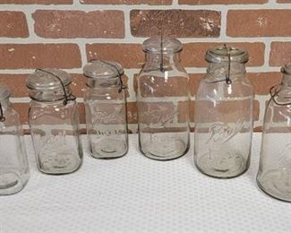 (6) Vintage Ball Jars with 5 Glass Lids - (3) 2qts & (3) 1qts