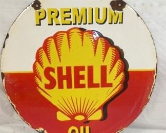 24IN DS PORC SHELL PREMIUM OIL SIGN 