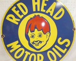 30IN. PORC. RED HEAD MOTOR OILS SIGN 