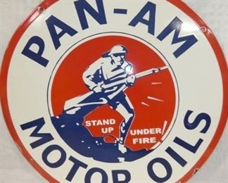 30IN. PORC. PAN-AM MOTOR OILS SIGN 