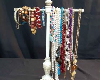 Mixture Of Costume Jewelry With Stand