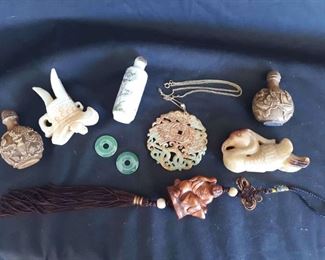 Nice Assortment Of Snuff Bottles, Carved Figurines, Etc