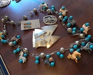 Necklace and sterling earrings. Not shown is a similar necklace with nativity figures instead of animals.