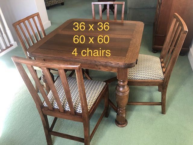Extendable card table and four chairs $450
