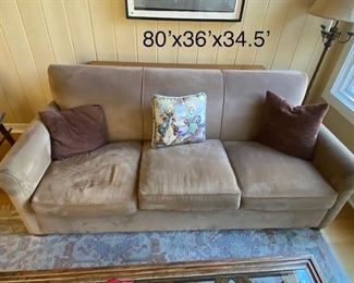 Ultra suede Crate & Barrel 80" sofas, no pets, no smoking, no stains. $325. One available, delivery for additional fee.