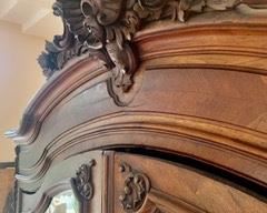 $2000  Elegant armoire late 19thC original walnut front and sides. 97"h x 56”w x 19”d. Comes apart for shipping. Delivery and shipping available please enquire. 