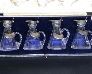 JC Vickery Regent Street, set of 4 whiskey noggins, silver and glass (more pics available), in original box $400