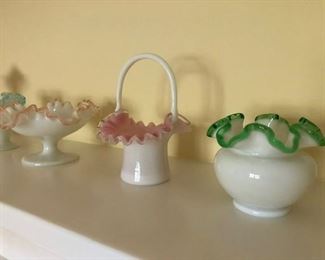 5 small milkglass vases and dishes $100 lot.