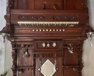 1800's Edna Piano-Upright Hand Carved Piano Organ