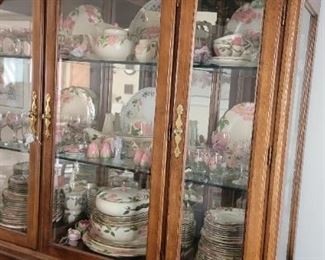 China Cabinet packed with  Franciscan Ware DESERT ROSE  (there are hundreds of pieces throughout the home)