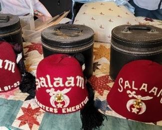 Vintage Masonic Salaam Field Music Egyptian Head Hats and the cases