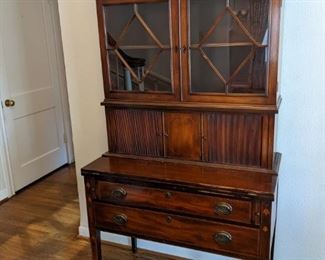 ANTIQUE SHERATON MAHOGANY BOOKCASE DESK with FEDERAL CROWN