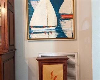 SAILBOAT PALLET KNIFE OIL PAINTING & UNHUNG WALL CABINET
