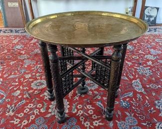 ANTIQUE INDO PERSIAN BRASS TABLE with COLLAPSABLE BASE