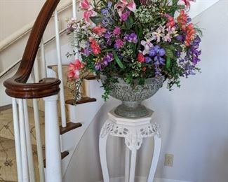 BEAUTIFUL FLORAL ARRANGEMENT on VINTAGE PLANT STAND ... $175 for Both