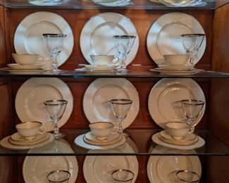 TWELVE 5-PIECE PLACE SETTINGS of LENOX "MONTCLAIRE" CHINA priced $40 per place setting  & 12  MATCHING LENOX STEMS priced separately