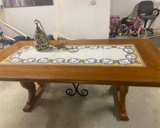 Custom made Tile Top Trestle Table - 82" long, 43" wide, 30" high - $500.