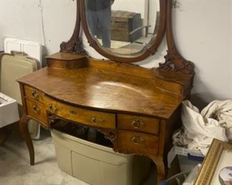 Antique Vanity With Oval Mirror - $300.