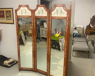 Spectacular 4 Panel Chinese Mirrored Screen- inlaid mother of pearl - $800.