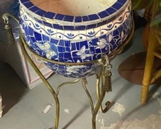 Large Tiled Planter with  metal stand - $135.