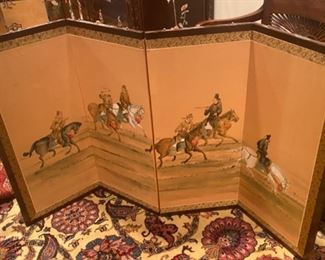 Japanese Screen - hand painted on gold leaf - 4 panels, 36 inches high- $450.