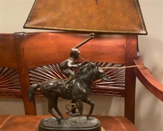 Maitland Smith Bronze Jockey Lamps  a pair with original shades - $500./pair