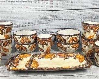 Acorn Collection Style Eyes by Baum Bros Lot of Mugs, Bowls, and a Tray