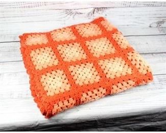 Large Orange Knitted Crochet Afghan Blanket