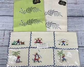 Set of Three Hand Threaded Embroidered Pure Linen Napkins