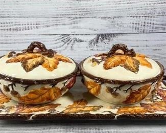 StyleEyes Acorn Collection Lidded Serving Bowls  Tray